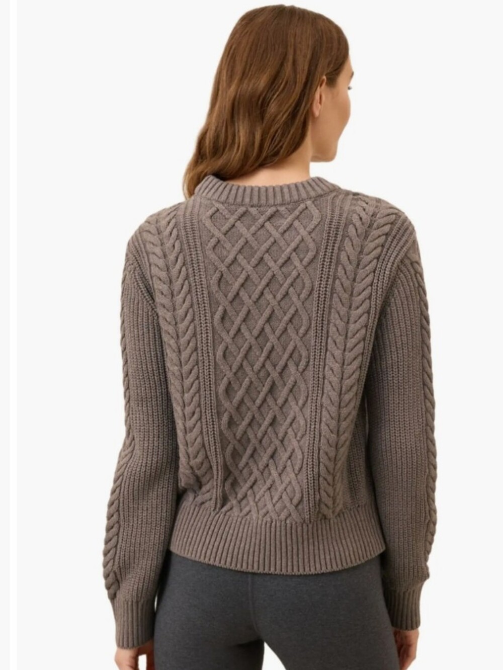 Pact Organic Cotton Cable Knit Crew Sweater Tan Women's Large Fishermen Coastal - Picture 2 of 9